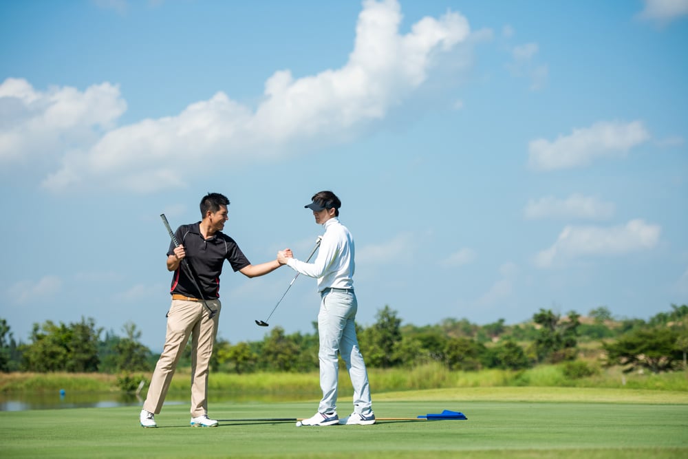 Group Golfer Sport Course Fairway People Man Lifestyle Congratulation And