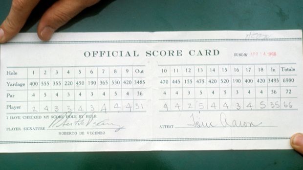 A person holding a signed official golf scorecard