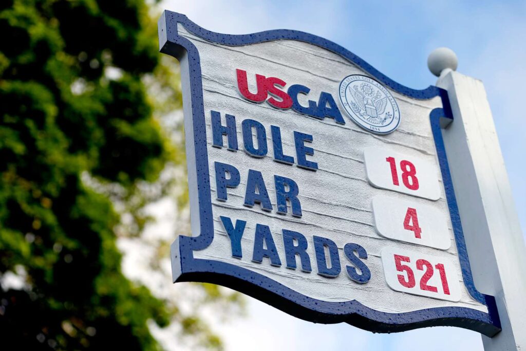 A view of USGA scoreboard representing hole par and yards