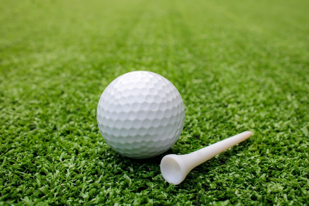 A view of a golf ball with a tee