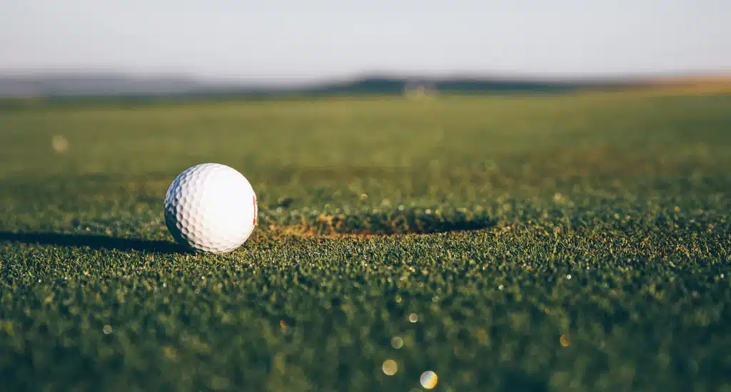 a golf ball placed on a ground