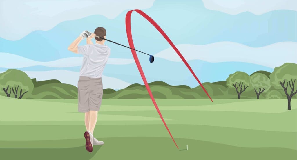 an illustration showing a golfer experiencing golf slice