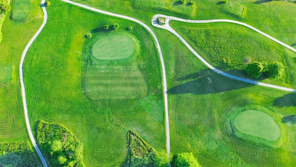 Straight Aerial View Cart Path In Holes Golf Course